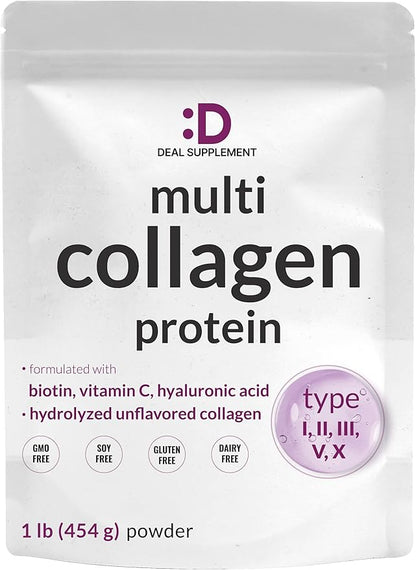 Multi Collagen Protein Powder,1Lb 10000mcg, Vitamin