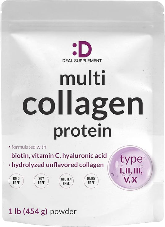 Multi Collagen Protein Powder,1Lb 10000mcg, Vitamin