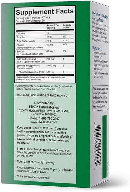 LivOn Laboratories Lypo-Spheric R-Alpha Lipoic Acid 30 Packets 226mg Per 100% Non-GMO