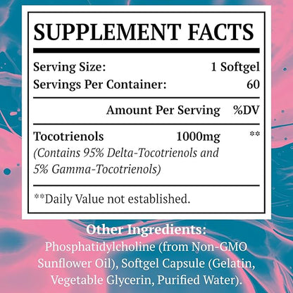 Liposomal Tocotrienols Supplement 1000mg, Vitamin E, 95% Delta-tocotrienols 5% Gamma-tocotrienols, 60 softgels