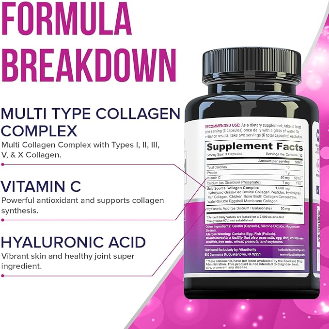 Vitauthority Multi Collagen Pills for Women 30 Servings