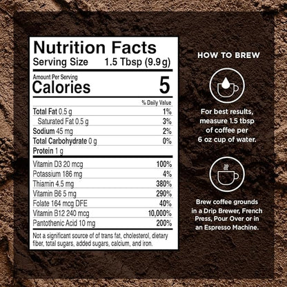 VitaCup Organic Genius Ground Keto Coffee, Increase Energy & Focus w/MCT Oil, Turmeric, B Vitamins, D3, USDA Organic Ground Coffee Medium Dark Roast, Bold & Smooth, 100% Arabica Coffee Grounds, 10 oz