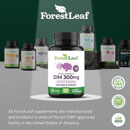 ForestLeaf DIM Supplement for Women & Men - DIM 300mg Per Capsule with BioPerine for Highest Absorption - Diindolylmethane for Metabolism Balance and Support, Detox, Menopause Relief (90 Capsules)