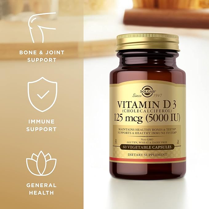 SOLGAR Vitamin D3 (Cholecalciferol) 125 mcg (5000 IU) 60 Vegetable 60 Servings