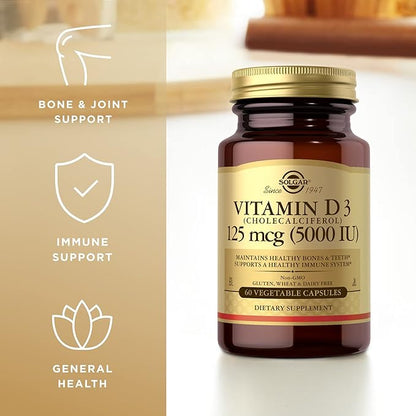 SOLGAR Vitamin D3 (Cholecalciferol) 125 mcg (5000 IU) 60 Vegetable 60 Servings