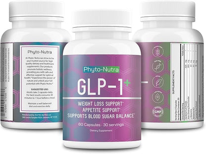 GLP-1 + (60 Capsules 1 Bottle) Vegan, Natural Supplement, Lab Tested, Weight Loss, Satisfy Hunger, Non-GMO, Gluten Free, GLP 1, GLP1