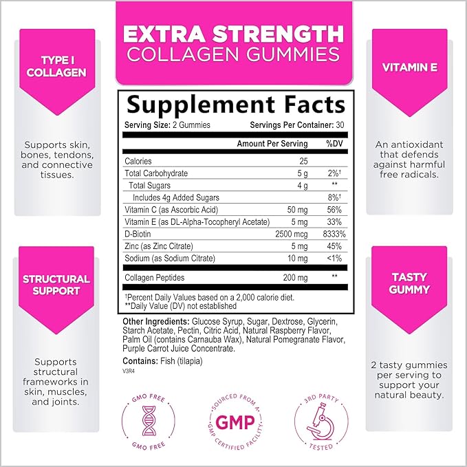 Collagen Peptides Gummies for Women & Men 60 Gummies