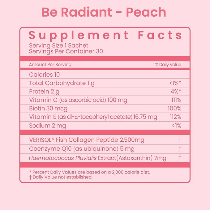 BeMe Liquid Collagen Drink, Be Radiant (Peach) 30 Sachets