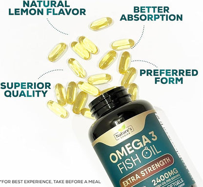Triple Strength Omega 3 Fish Oil 2400 mg Omega-3 Supplements, 180 Softgels
