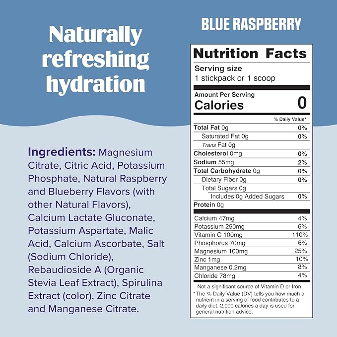 Ultima Replenisher Daily Electrolyte Powder Drink Mix – Blue Raspberry, 20 Stickpacks – Hydration Packets with 6 Electrolytes and Trace Minerals – Keto Friendly, Vegan, Non-GMO and Sugar-Free