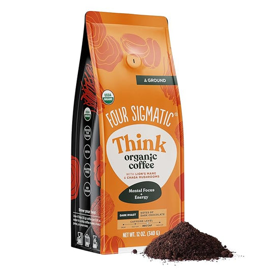 Four Sigmatic Focus Mushroom Coffee | Organic Ground Coffee with Lion's Mane Mushroom and Chaga for Better Focus and Immune Support | 12oz Bag