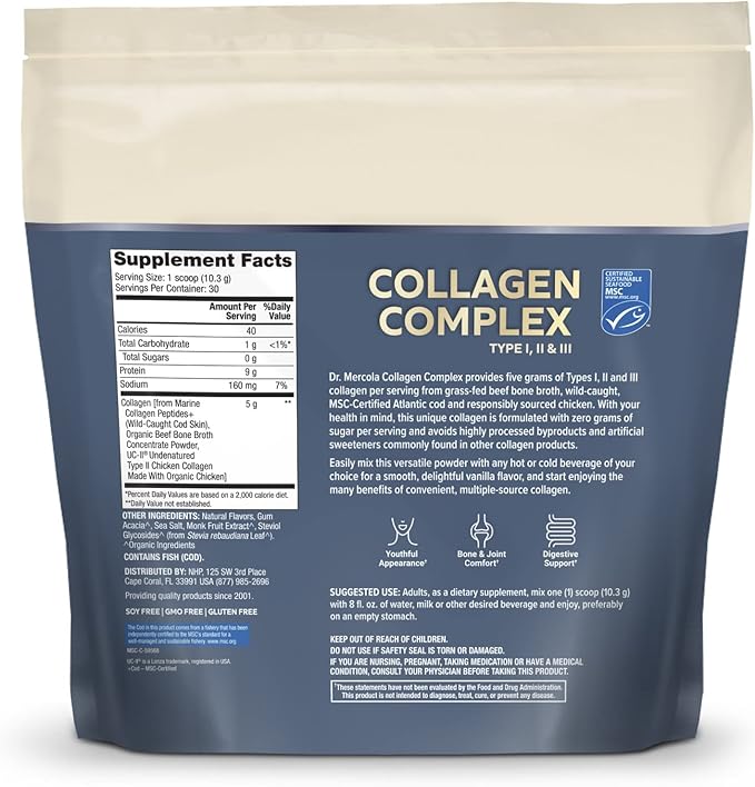 Dr. Mercola Collagen Complex Powder, Vanilla 30 Servings,