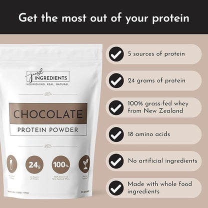JUST INGREDIENTS Chocolate Protein Powder | 15 Servings | 100% Grass-Fed Whey | Non-GMO, Gluten-Free, No Artificial Flavors