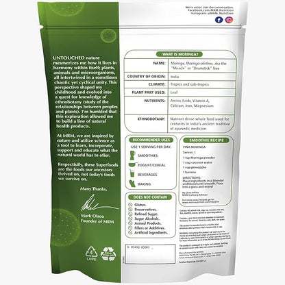 MRM Nutrition Moringa Powder| Superfoods | Digestive Health | High Fiber | Antioxidant | 60 Servings
