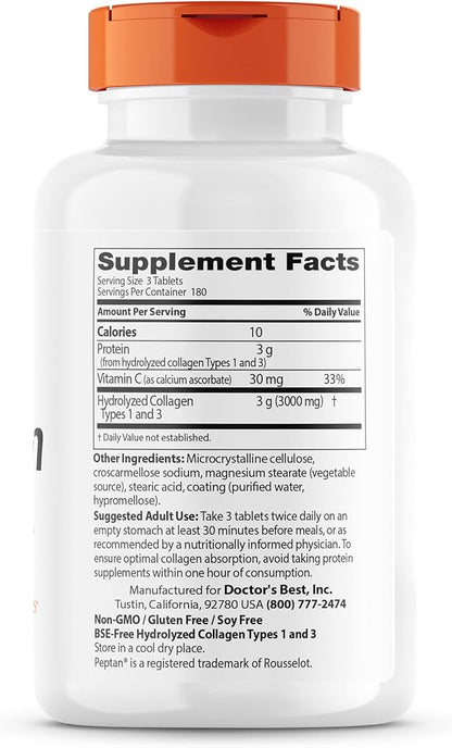 Doctor's Best Collagen Types 1 & 3 with 1000 Mg, 540 Tablets