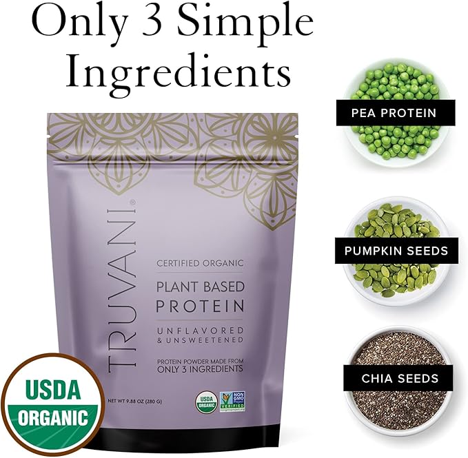 Truvani Vegan Pea Protein Powder | Unflavored | 20g Organic Plant Based Protein | 10 Servings | Keto | Gluten & Dairy Free | Low Carb | No Added Sugar