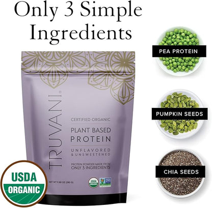 Truvani Vegan Pea Protein Powder | Unflavored | 20g Organic Plant Based Protein | 10 Servings | Keto | Gluten & Dairy Free | Low Carb | No Added Sugar