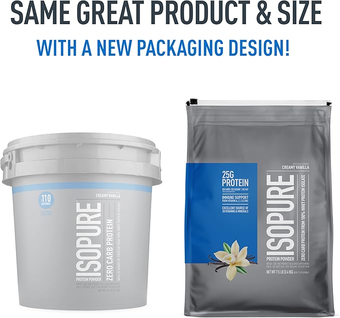 Isopure Zero Carb 100% Pure Whey Isolate Protein Powder, Lactose Free, Gluten Free, With Vitamins, Creamy Vanilla, 25g Protein Per Serving, 7.5 Lbs, 110 Servings