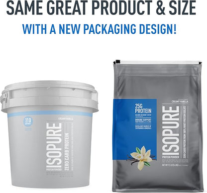 Isopure Zero Carb 100% Pure Whey Isolate Protein Powder, Lactose Free, Gluten Free, With Vitamins, Creamy Vanilla, 25g Protein Per Serving, 7.5 Lbs, 110 Servings
