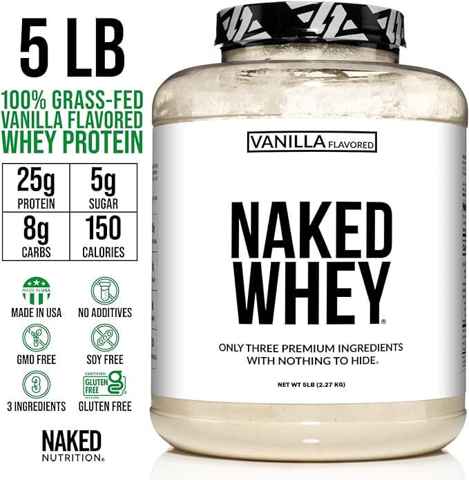Naked Vanilla Whey Protein Powder 5Lb Bulk, 61 Servings