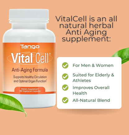 Vital Cell Natural Anti-Aging Supplement for Men and Women, Supporting Circulation and Healthy Organ Function (180 Vegetarian Capsules)