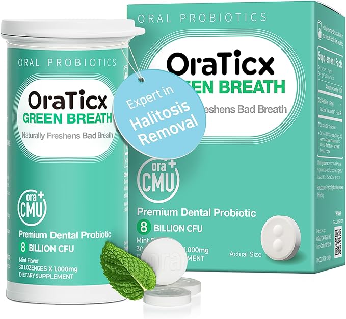 Oral Probiotics Green Breath, Freshen Bad Breath, Dental Probiotic Supplement for Oral Health, 8 Billion CFU, Mint Flavor 30 Lozenges 2-Pack