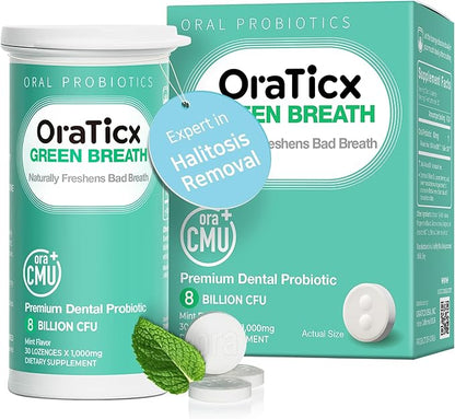 Oral Probiotics Green Breath, Freshen Bad Breath, Dental Probiotic Supplement for Oral Health, 8 Billion CFU, Mint Flavor 30 Lozenges 2-Pack
