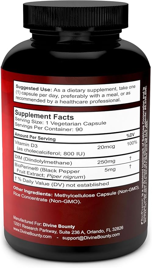 DIM Supplement 250mg with Vitamin D3 90 Vegetarian