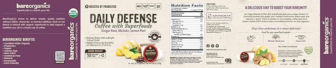 BareOrganics Daily Defense Coffee with Superfoods, 60ct (15660)