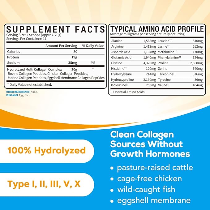 Multi Collagen Powder, Type I II 8oz