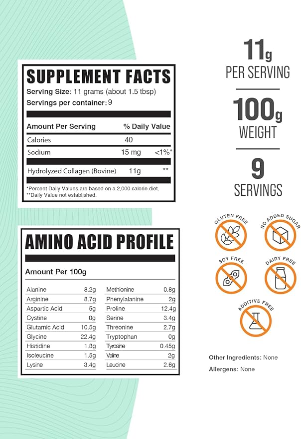 BulkSupplements.com Collagen Peptides Powder 11g per 100g (3.5 (3.5 oz) 1)
