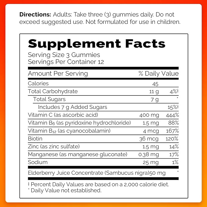 Emergen-C Elderberry Gummies, Elderberry Immune Support 36 Count