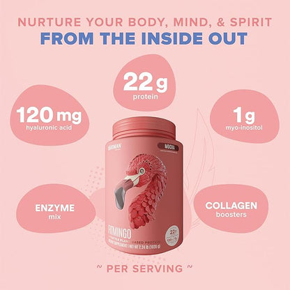 BIRDMAN Fitmingo Vegan Protein Powder with Inositol, Collagen Boosters, Hyaluronic Acid and Vitamins | Low Carb, Dairy Free, Low Calorie | 22g Plant Based Mocha Protein Powder with Myo-Inositol