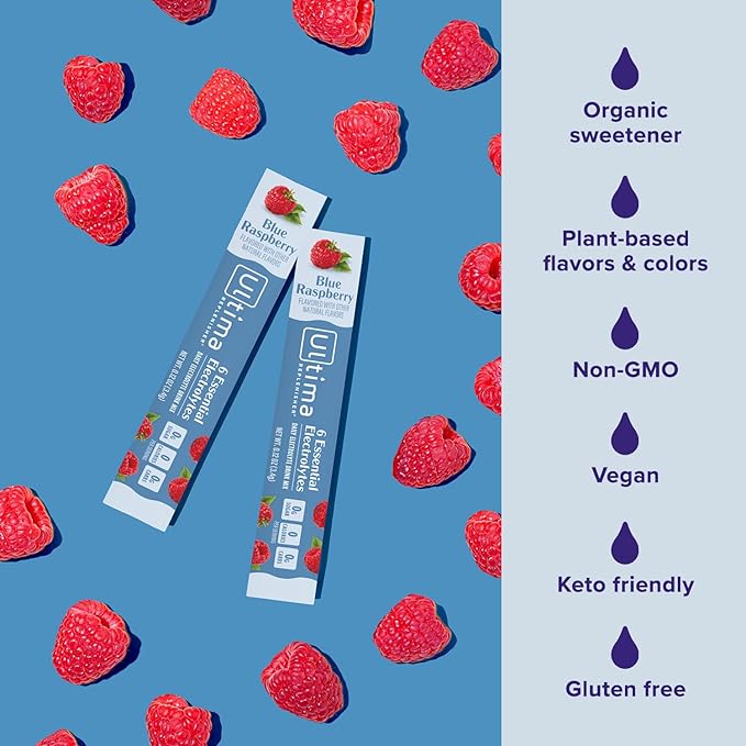 Ultima Replenisher Daily Electrolyte Powder Drink Mix – Blue Raspberry, 20 Stickpacks – Hydration Packets with 6 Electrolytes and Trace Minerals – Keto Friendly, Vegan, Non-GMO and Sugar-Free