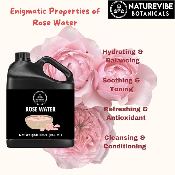 Naturevibe Botanicals Rose Water 32 Ounces 100% Pure