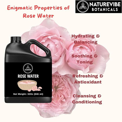Naturevibe Botanicals Rose Water 32 Ounces 100% Pure
