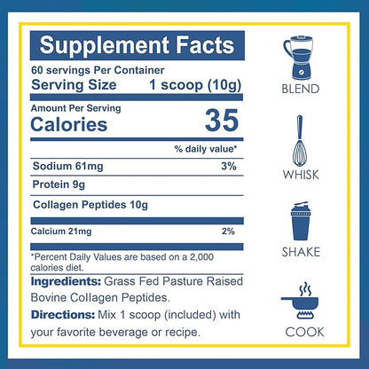 Zammex Premium Collagen Peptides Powder Unflavored,Hydrolyzed Friendly,60 Servings