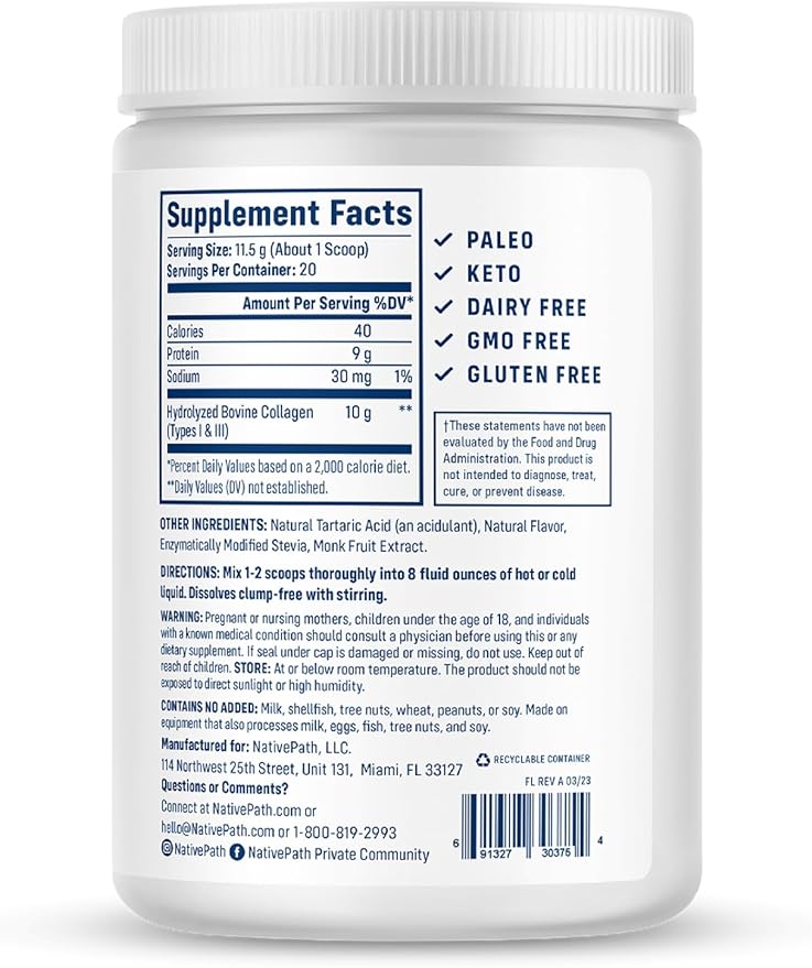 NativePath Collagen Peptides 1 & 3 Collagen. 230g)