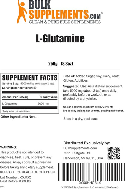 BulkSupplements.com L-Glutamine Powder 5000mg, L 5000mg per 250g (8.8 (8.8 oz) 1)
