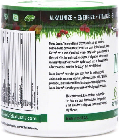 MacroLife Naturals Macro Greens Powder 38 Superfood Probiotic Antioxidant Enzyme & Herbal Supplement Immunity Energy Cleanse - Non-GMO Vegan Gluten-Free Dairy-Free - 2 oz (6 Servings)