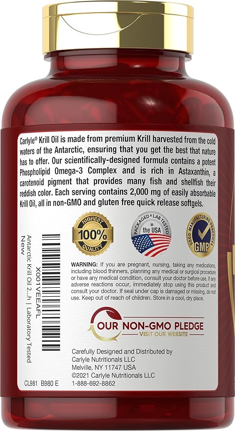 Carlyle Antarctic Krill Oil 2000 mg 120 Softgels Omega-3 EPA,