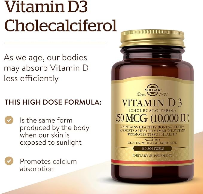 Solgar Vitamin D3 Cholecalciferol 250 MCG 10000 IU 180 Count