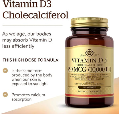 Solgar Vitamin D3 Cholecalciferol 250 MCG 10000 IU 180 Count