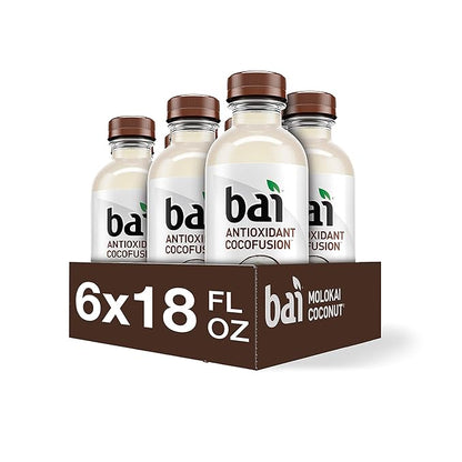 Bai Coconut Flavored Water, Molokai Coconut, Antioxidant Infused Drinks, 18 Fl. Oz. (Pack of 6)