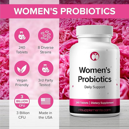 Probiotics for Women 240 Tablets | Supports Vaginal & Digestive Health | Daily Support for Women | 3 Billion CFU | Probiotic Supplement Made in The USA (240, Women's Probiotics)