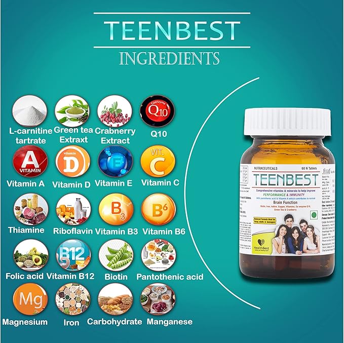 Teenbest Multivitamin & Minerals Supplement Q10, 60 60 Tablets
