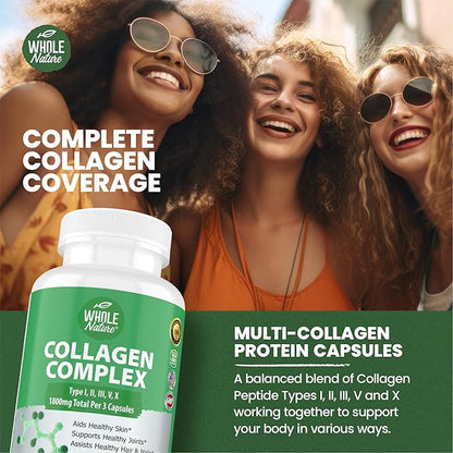 Multi Collagen Protein Peptides Supplement Capsules 1800mg Collagen 100% Natural, 90ct (1) (1)
