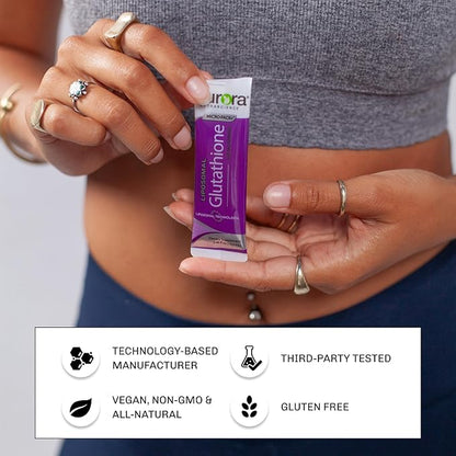 Aurora Nutrascience Micro-Liposomal Liquid Glutathione, Immune System Support, Antioxidant, 500 mg per Serving (10mL), 30 Single-Serve Packets, Gluten Free, Non-GMO, Sugar-Free, 10 fl oz (300mL)