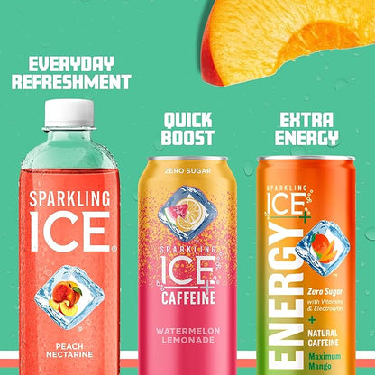 Sparkling Ice, Peach Nectarine Sparkling Water, Zero Sugar Flavored Water, with Vitamins and Antioxidants, Low Calorie Beverage, 17 fl oz Bottles (Pack of 12)