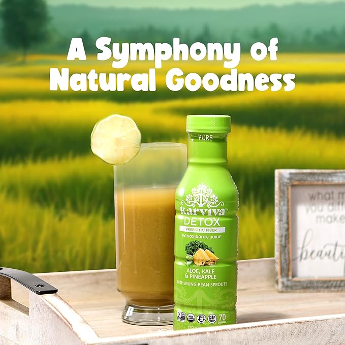 Karviva Organic Detox Juice Variety Pack – Ancient Remedies for Gentle Detox & Healthy Digestion, Low-Sugar Juice Cleanse with Sprouts, Electrolytes, Prebiotics, Antioxidants (6 Bottles, 12 oz Each)